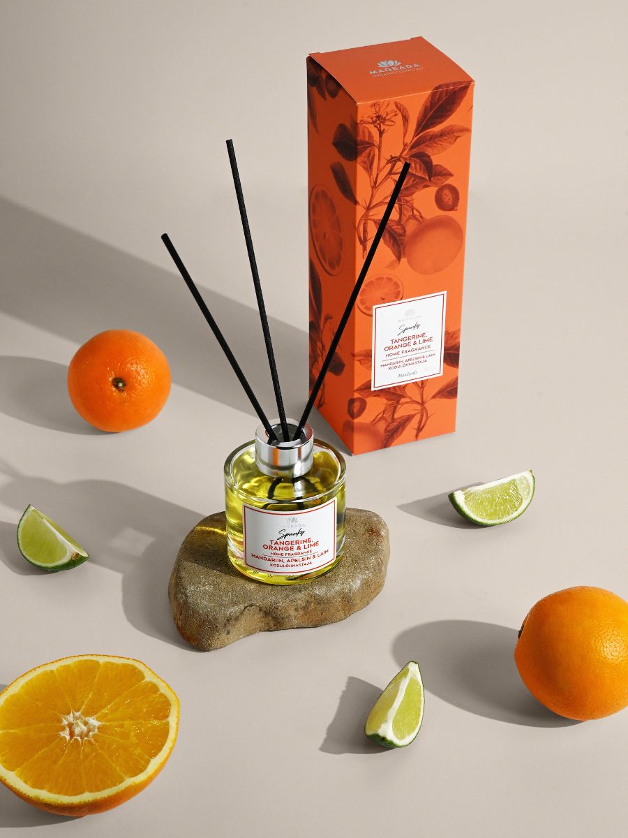 Spunky citrus reed diffuser with tangerine orange and lime scent